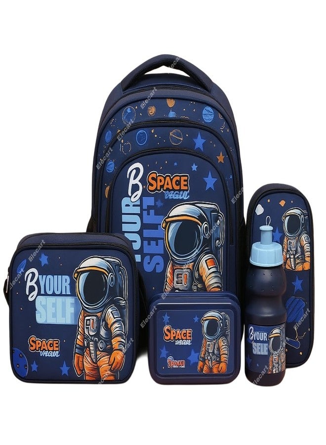 Elecart School Bag Combo Set for Girls - 5 in 1 Back to School Hamper with Backpack, Lunch Bag, Tiffin Box, Water Bottle & Pencil Pouch - Complete School Essentials Gift Set for Kids (Astronaut) - Image 1